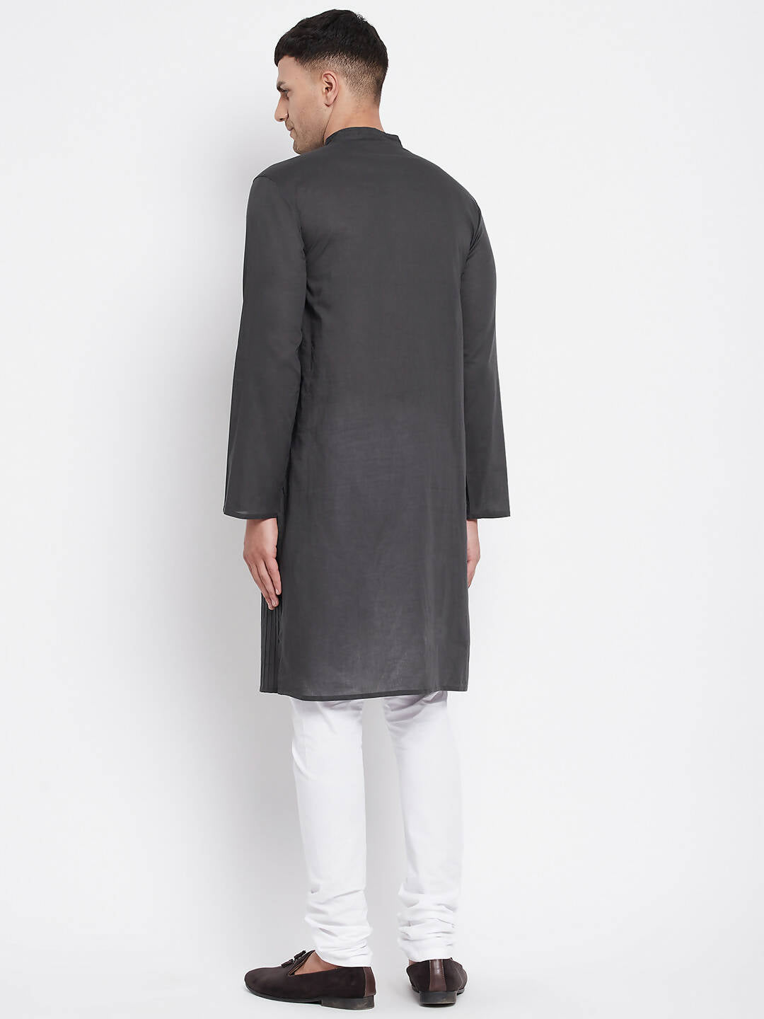 Even Apparels Grey Pure Cotton Men's Kurta With Band Collar