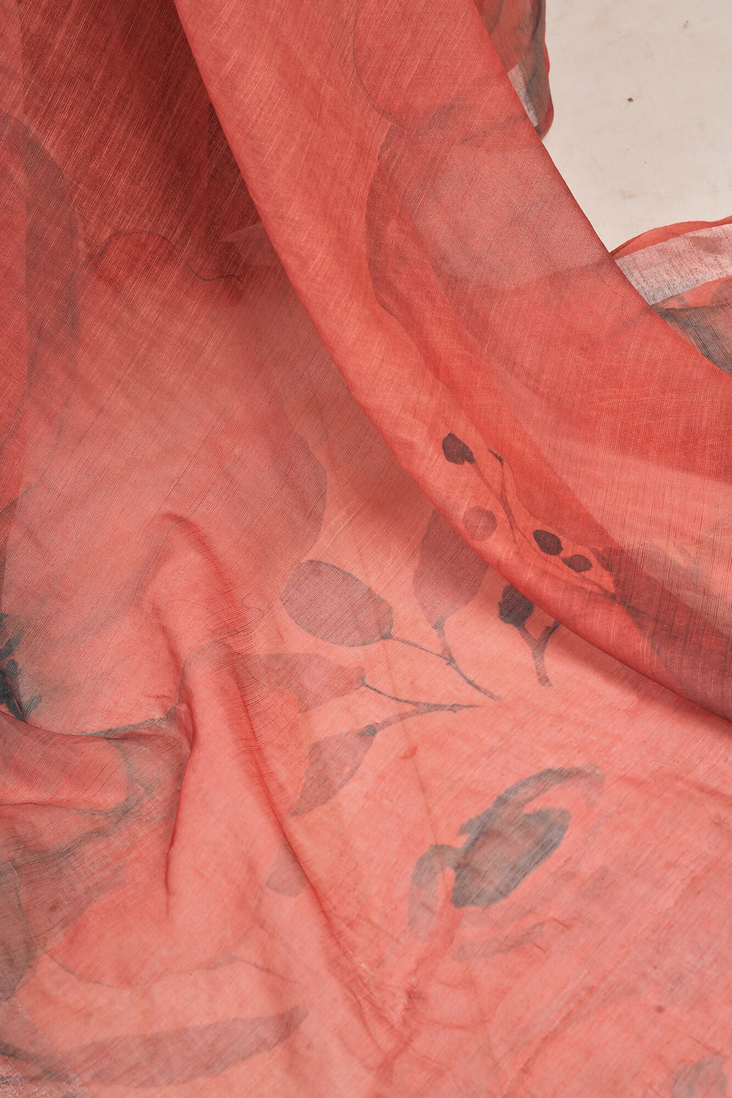 Vastranavya Brown Digital Printed Linen Ready To Wear Designer Saree with Unstitched Blouse