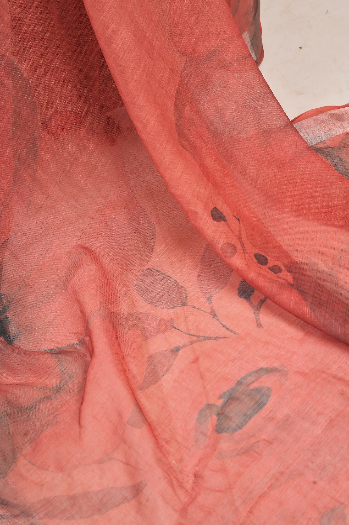 Vastranavya Brown Digital Printed Linen Ready To Wear Designer Saree with Unstitched Blouse