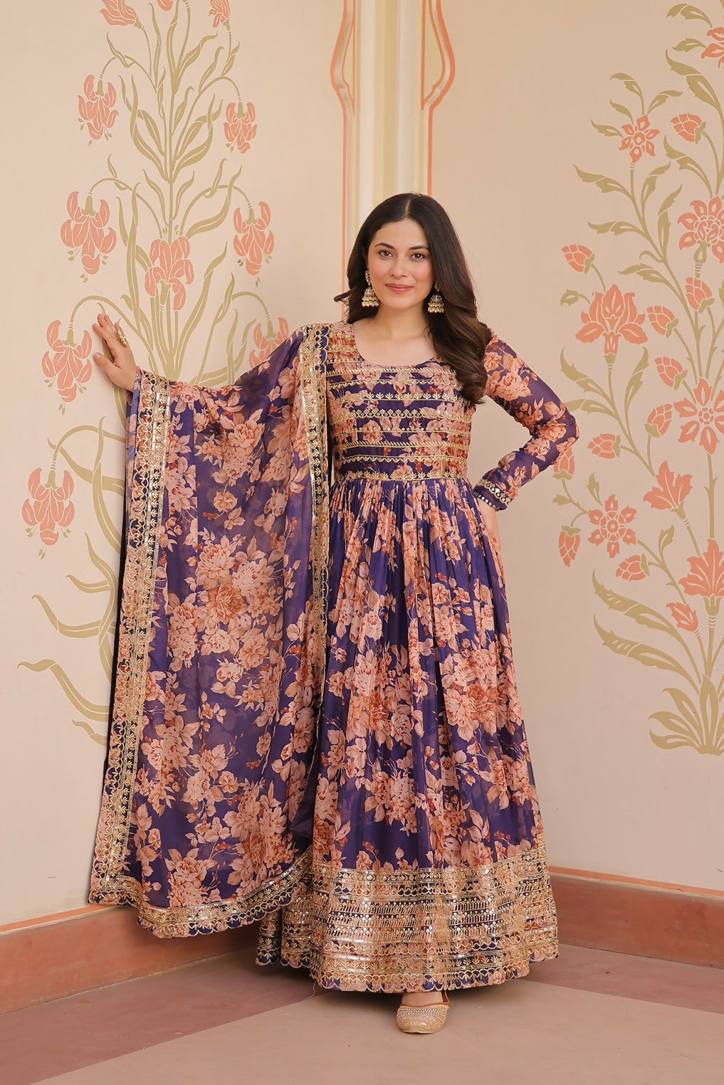 Joban Fashion Purple Silk Sequence Embroidery Work Kurta Set