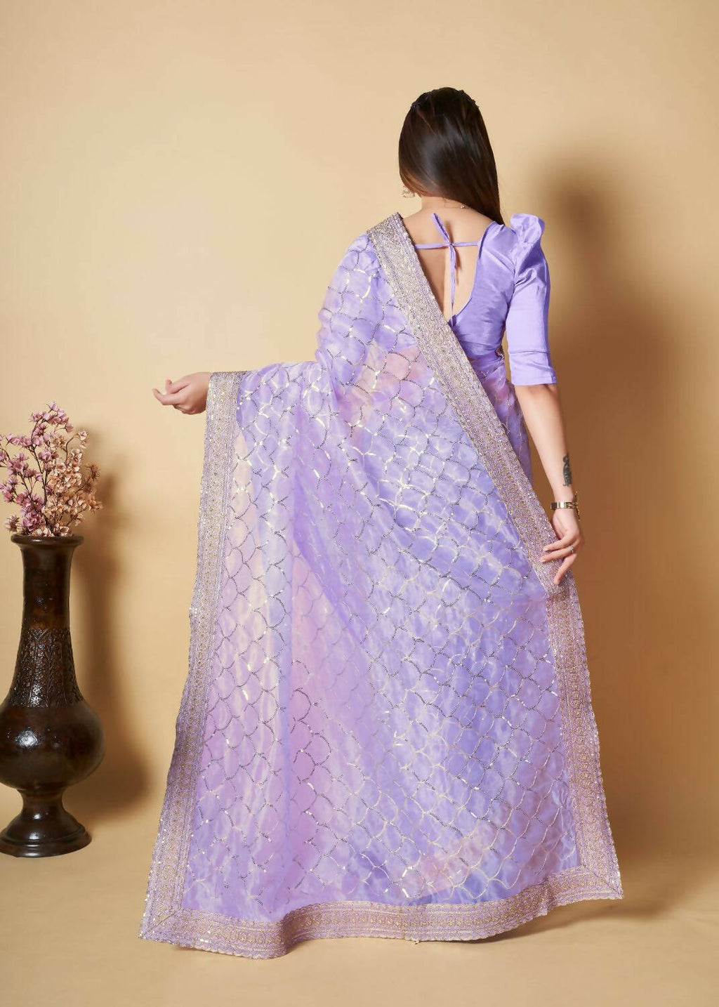 Vamsee Blue Organza Saree