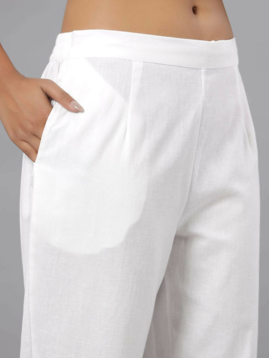 Juniper Women White Seer Sucker Embroidered High Slit Kurta