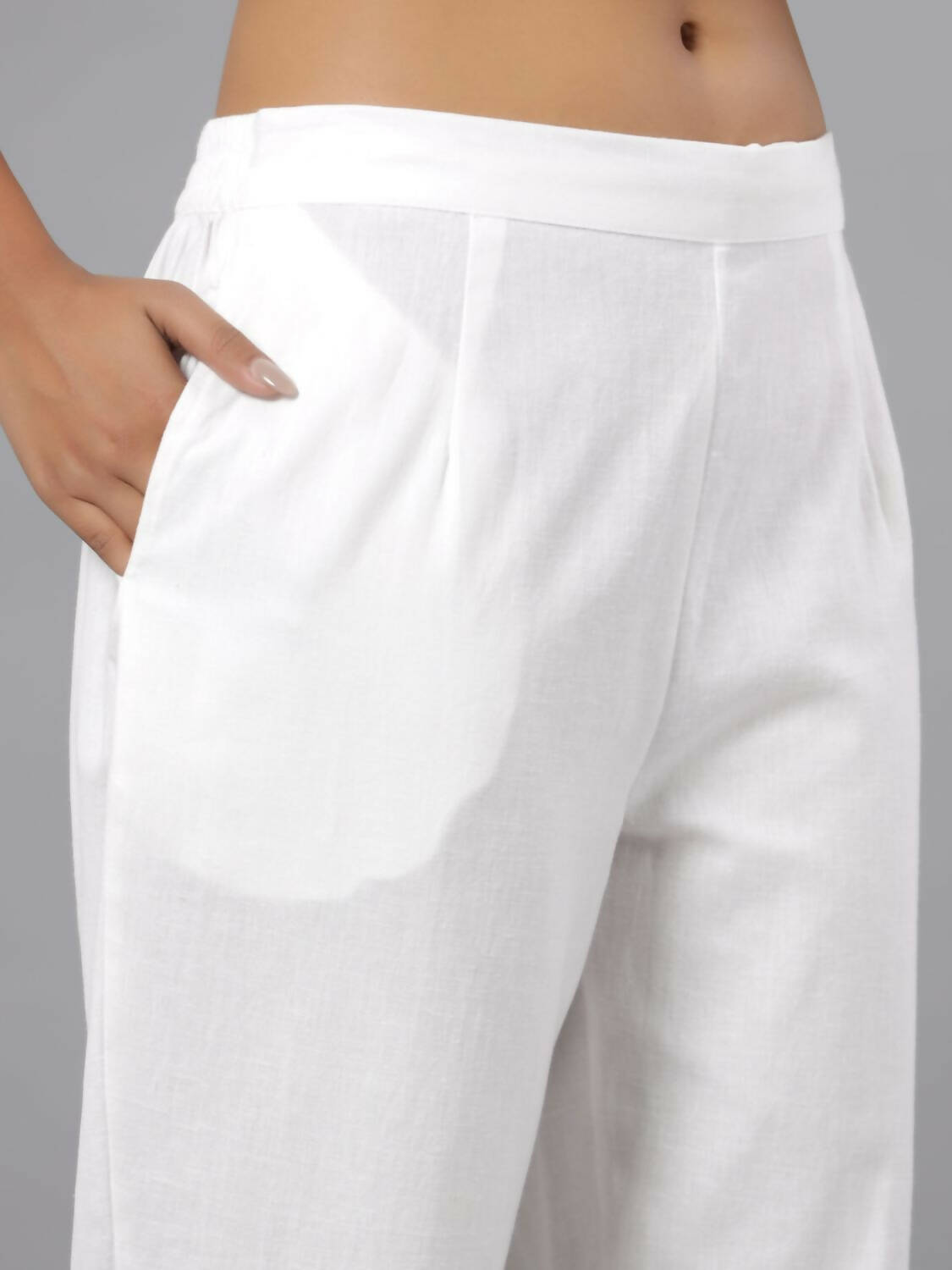 Juniper Women White Seer Sucker Embroidered High Slit Kurta