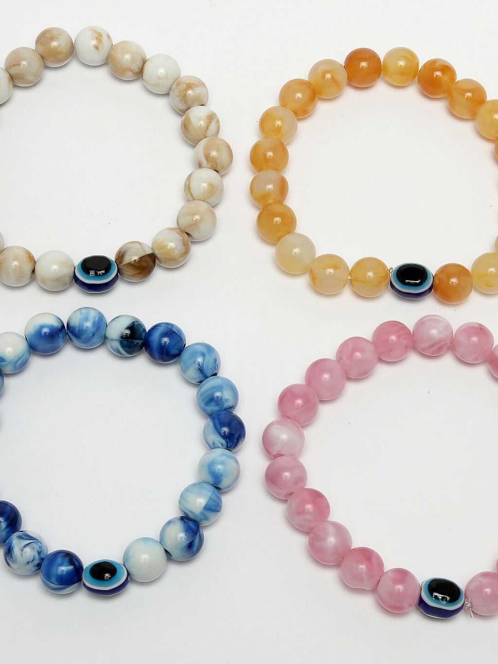 NVR Men & Women Set of 4 Artificial Beads-Beaded Evil Eye Elasticated Bracelet