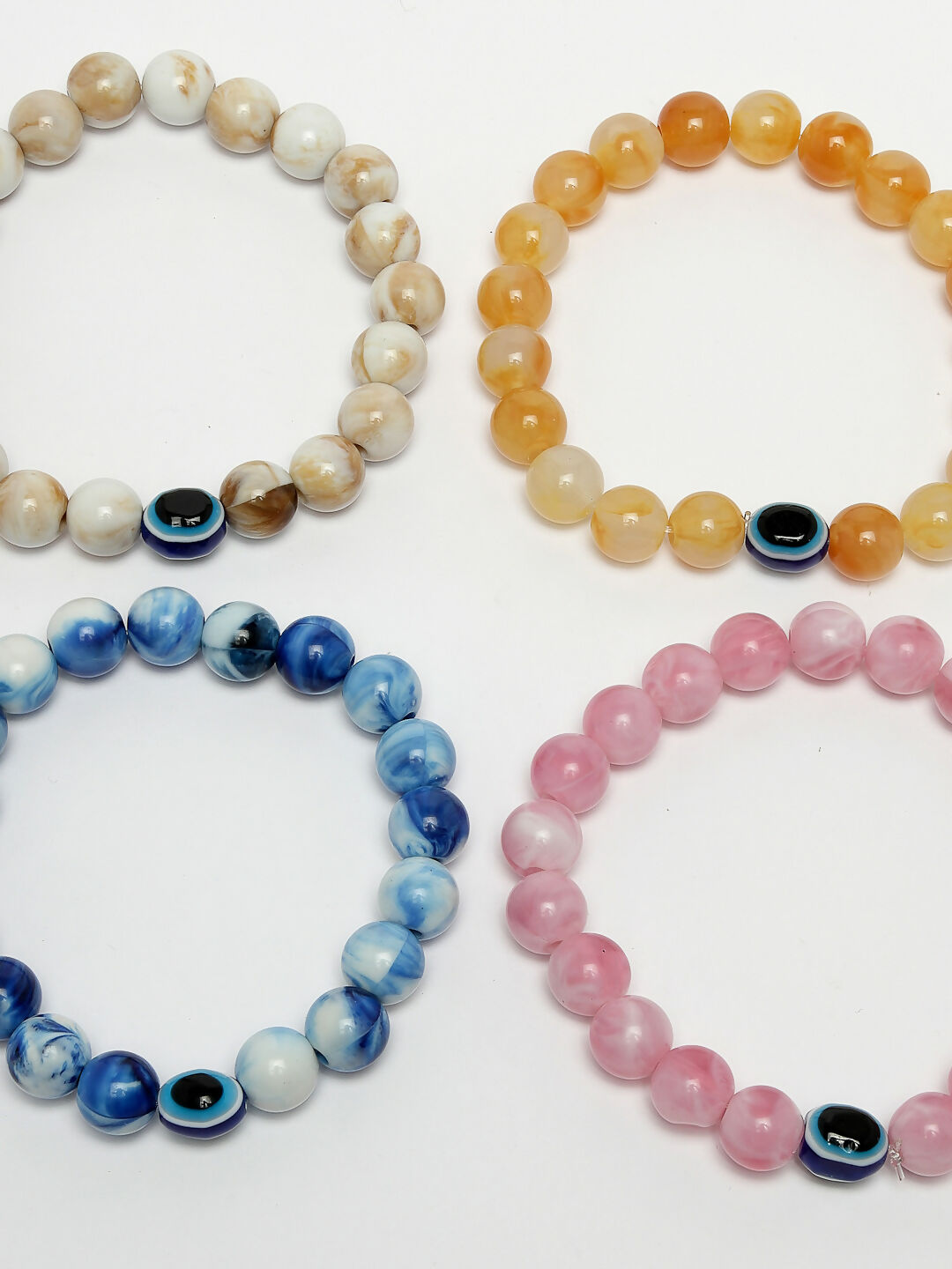 NVR Men & Women Set of 4 Artificial Beads-Beaded Evil Eye Elasticated Bracelet