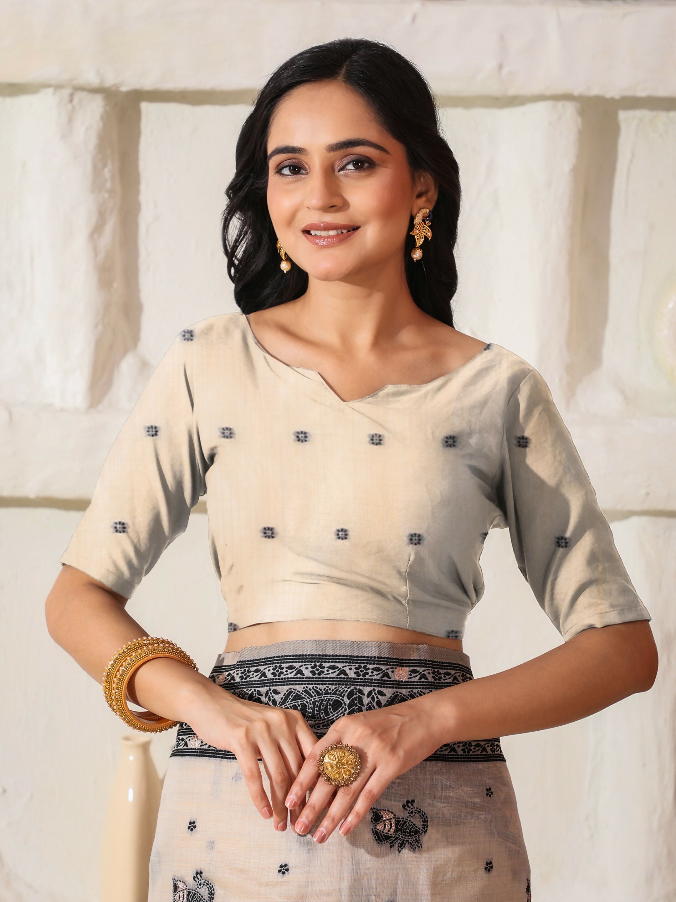 Shree Shyam Fashion Linen Cotton Black & Cream Saree