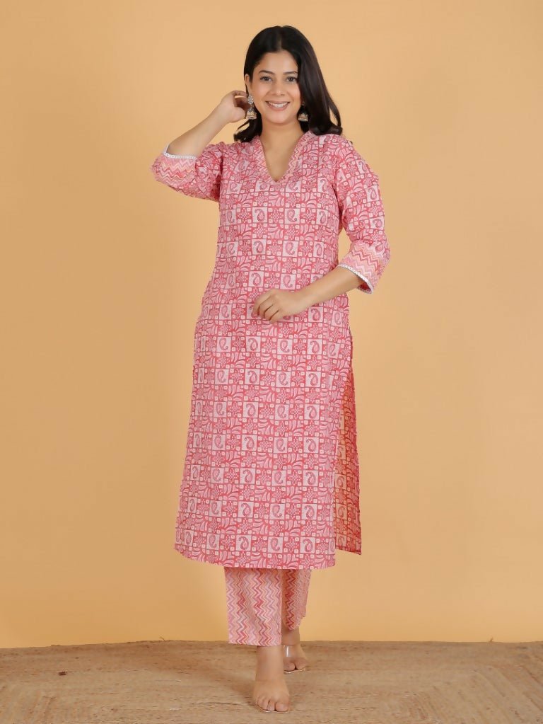 Aramya Straight Soft Cotton Abstract Print Women's Kurta - Pink