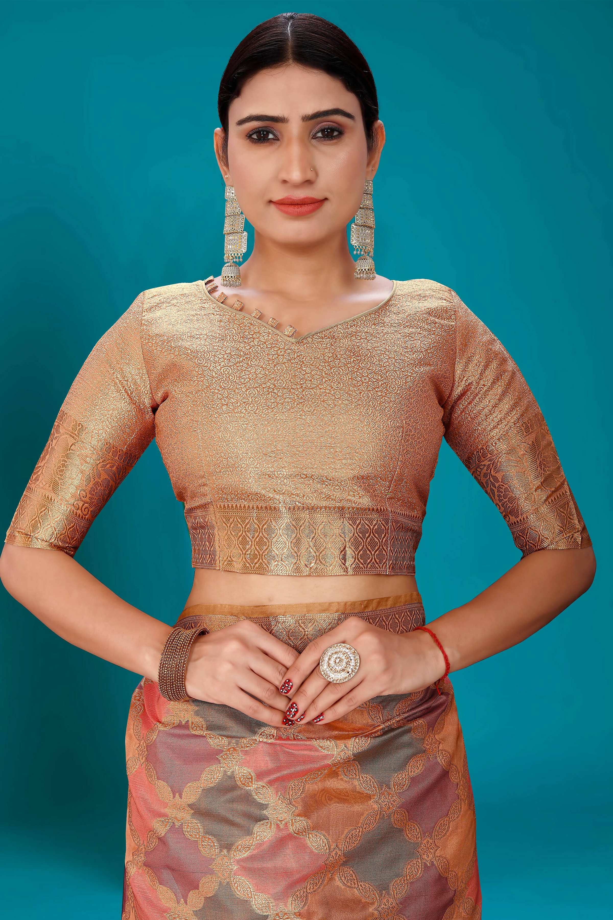 Orange Soft Organza Woven Design Saree with Unstitched Blouse Piece - Zaara