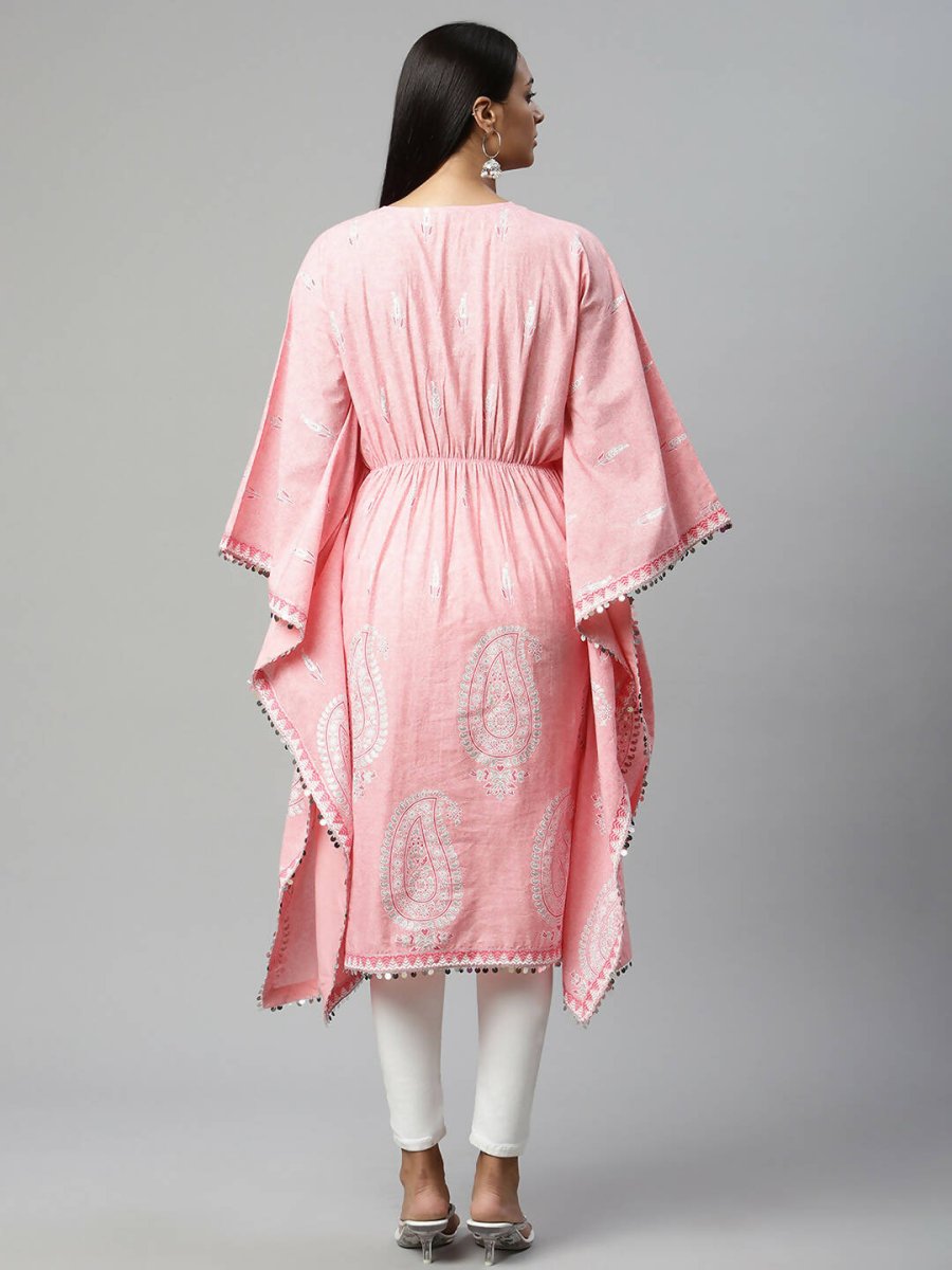 Ahalyaa Women Pink Pure Cotton Printed Kaftan Kurta