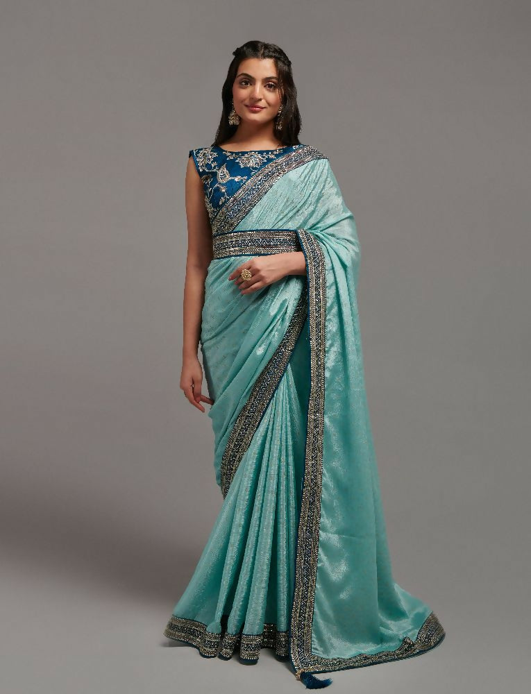 PR Fashion Sky Chinon Embroidery Lace Saree