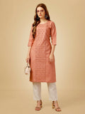 Jyoti Fashion Women's Gajri Cotton Blend Embroidered Kurta Pant Set