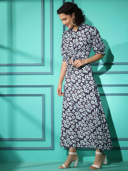 Purple Crepe Floral Printed Top with Matching Skirt - Shivani