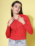 Women Winter Red Cotton Cardigan - Wool Trees