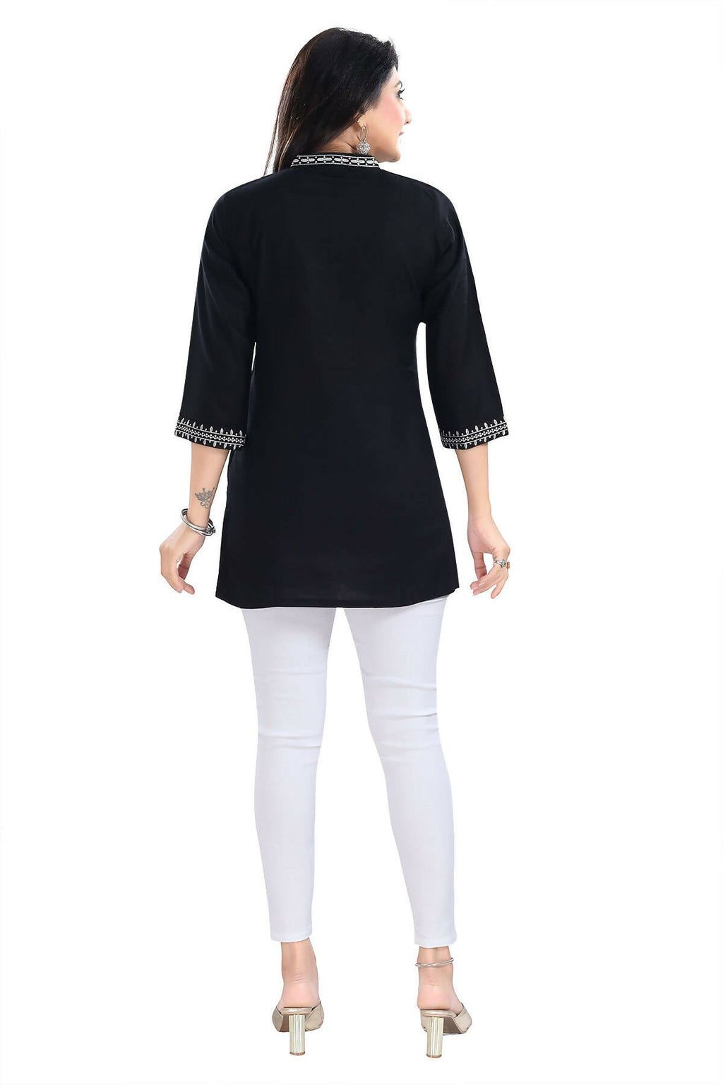 Snehal Creations Blissful Black Women Embroidered Boho Chic Tunic Top
