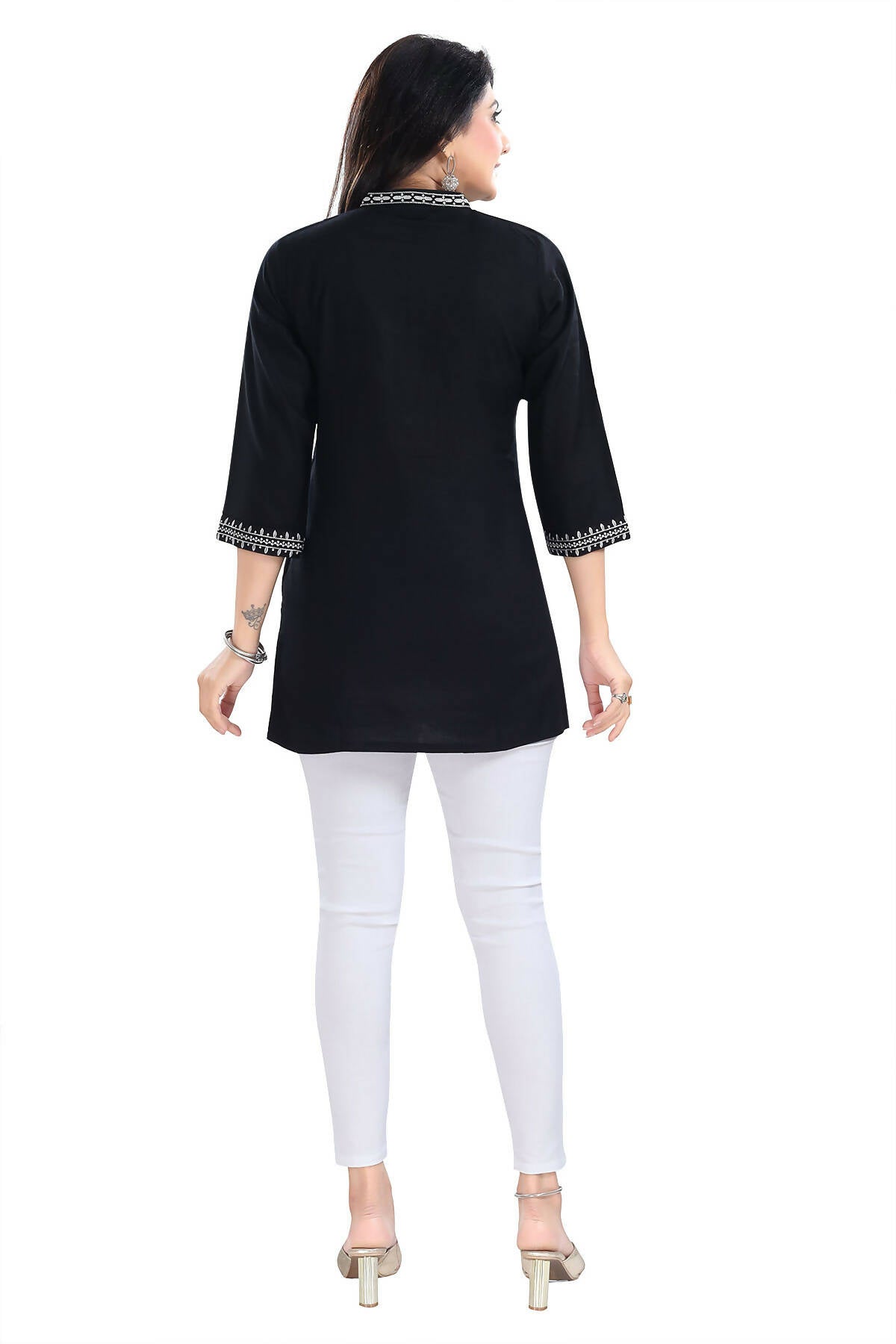 Snehal Creations Blissful Black Women Embroidered Boho Chic Tunic Top