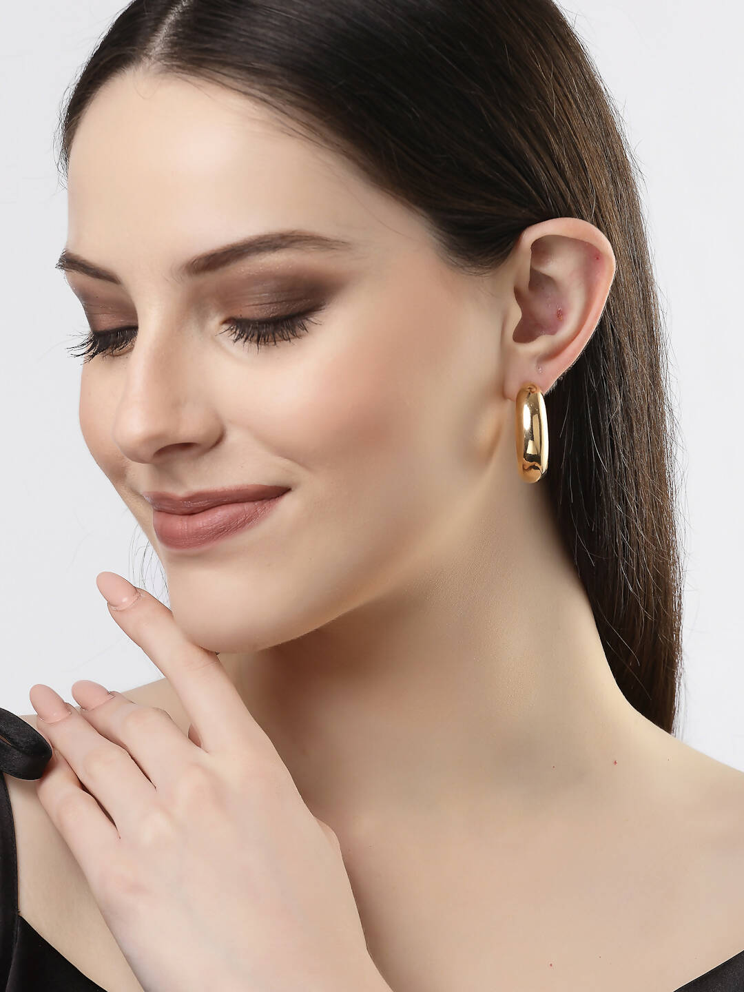 NVR Women Gold-Polished Circular-Shaped Half Hoop Earrings