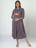 Manet Three Fourth Maternity Dress With Concealed Zipper Nursing Access - Navy Blue