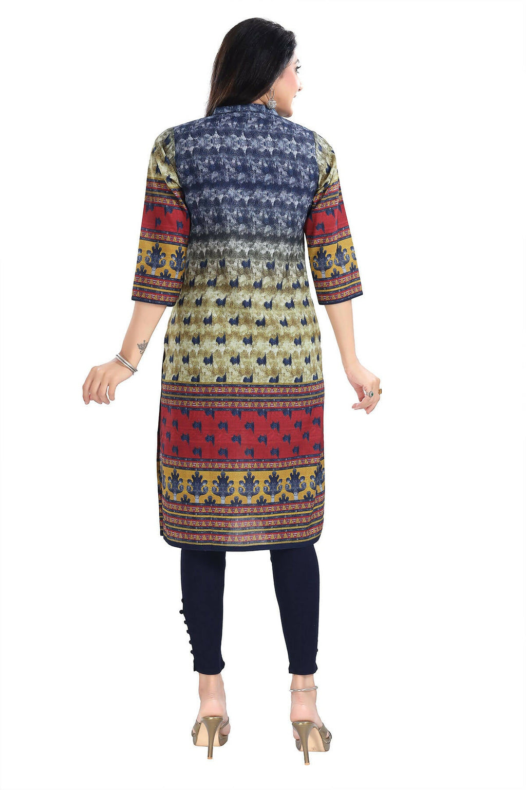 Snehal Creations Multicolored Designer Digital Print Cotton Slub Fabric Long Kurti Tunic