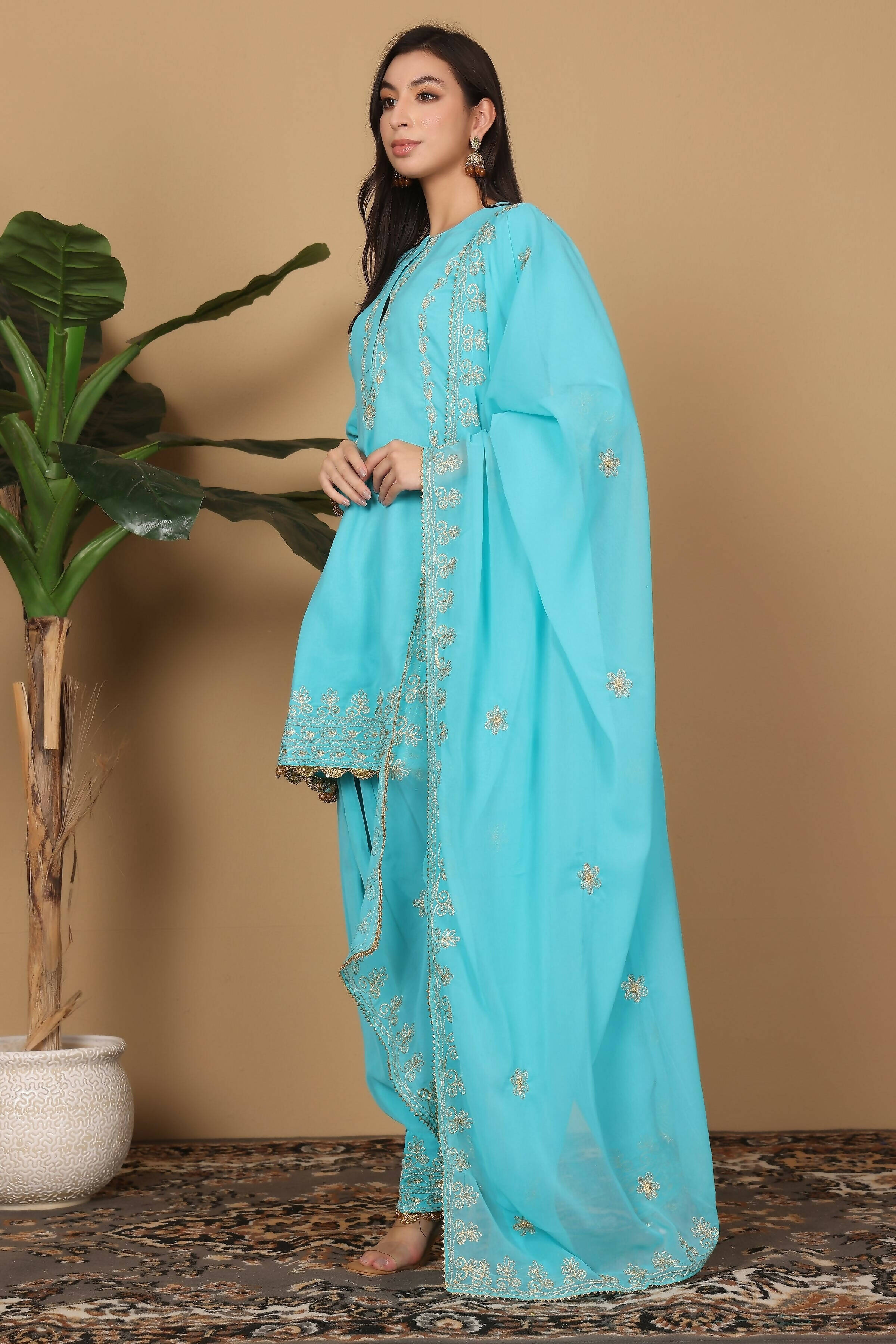 Joban Fashion Turquoise Georgette Kurta Set