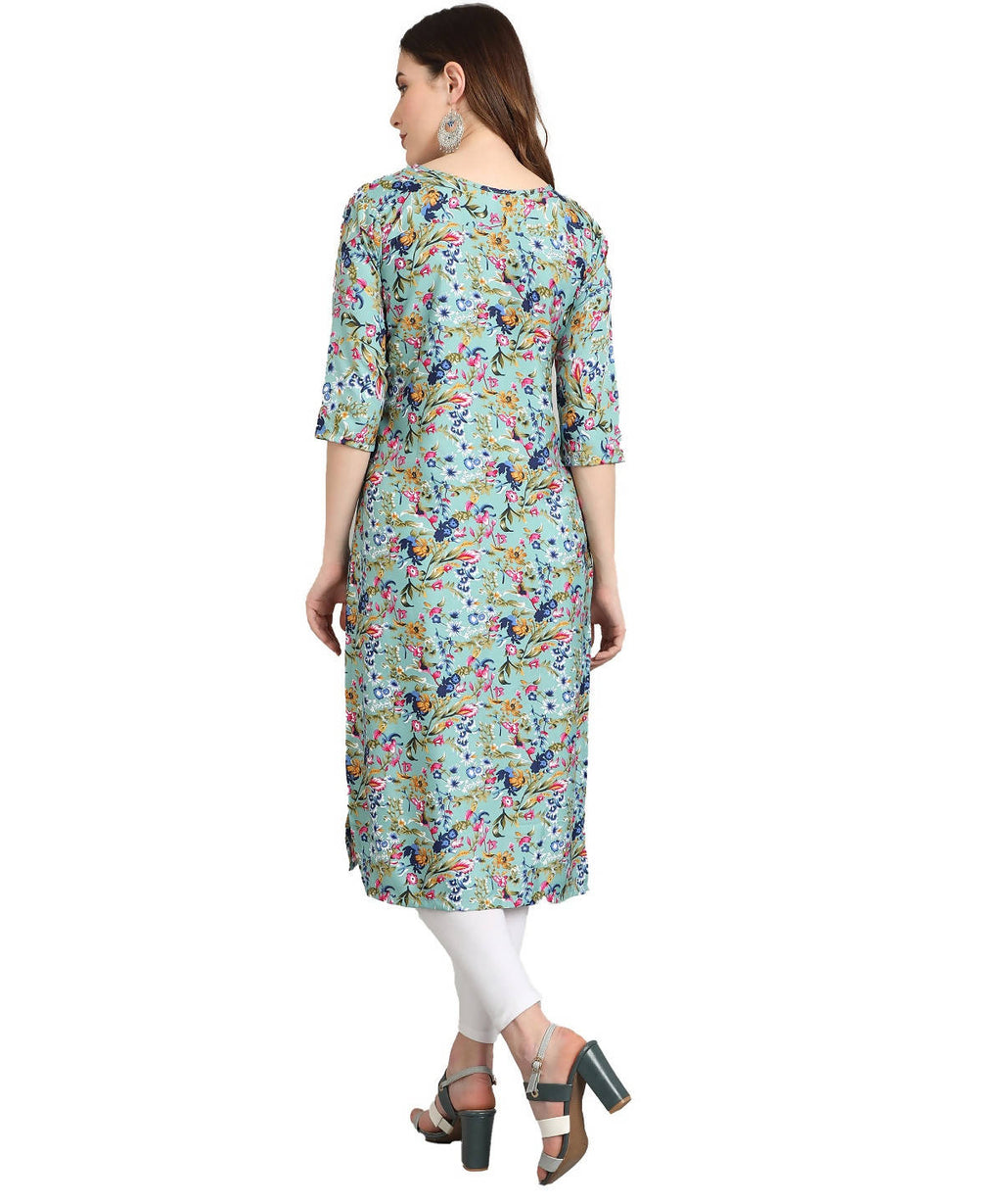 Vamika Rama Green French Crepe Printed Party Wear/Casual Wear Kurti