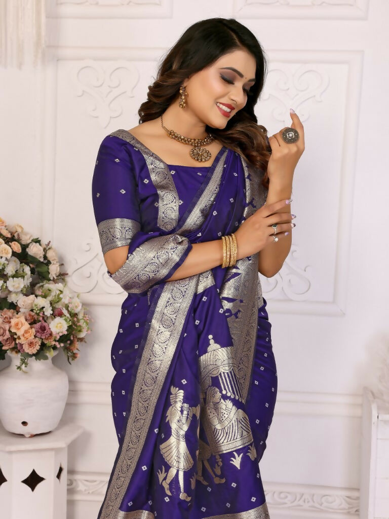 Anaita Navy Blue kochi Silk With Bandhej Weaving Saree With Blouse