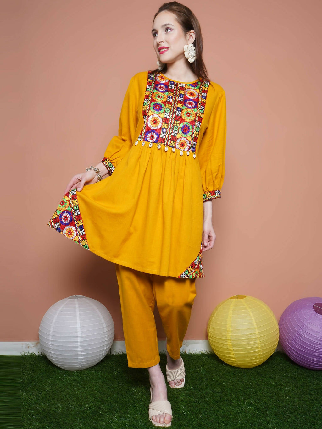 Women Republic Mustard Cotton Kurta Set