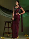 Maroon Imported Fabric Plain Ready to wear Saree with stitched Blouse - Vrinda