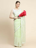 Vamsee Banno Lehriya Pista Green Organza Saree