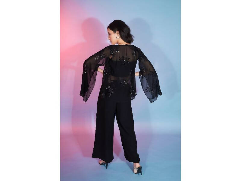 Black Georgette Sequence With Thread Designer Co-Ord Set - Flory
