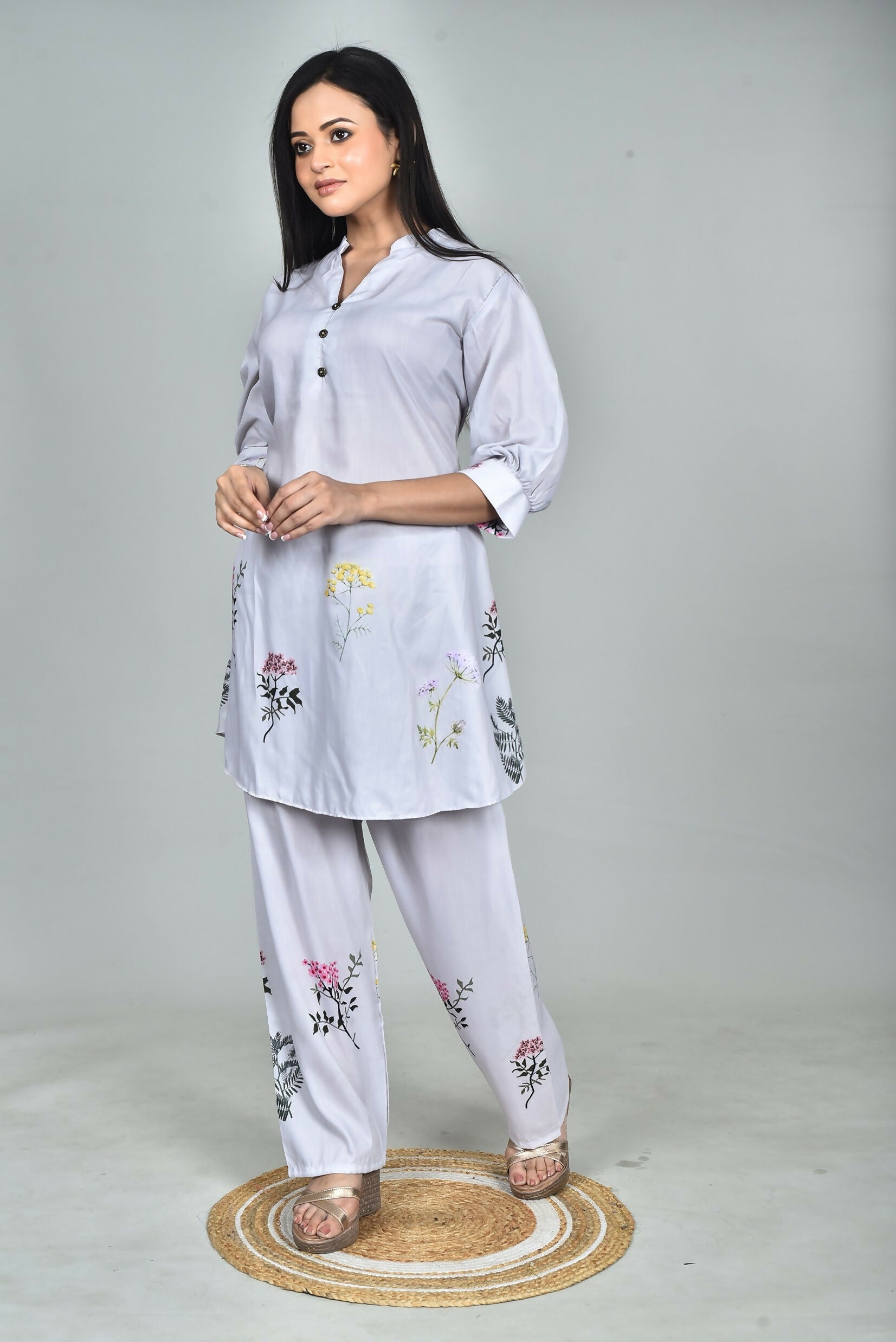 Morchari Digital Print Semi Muslin Co-Ord Set Top & Trouser-Multicolor