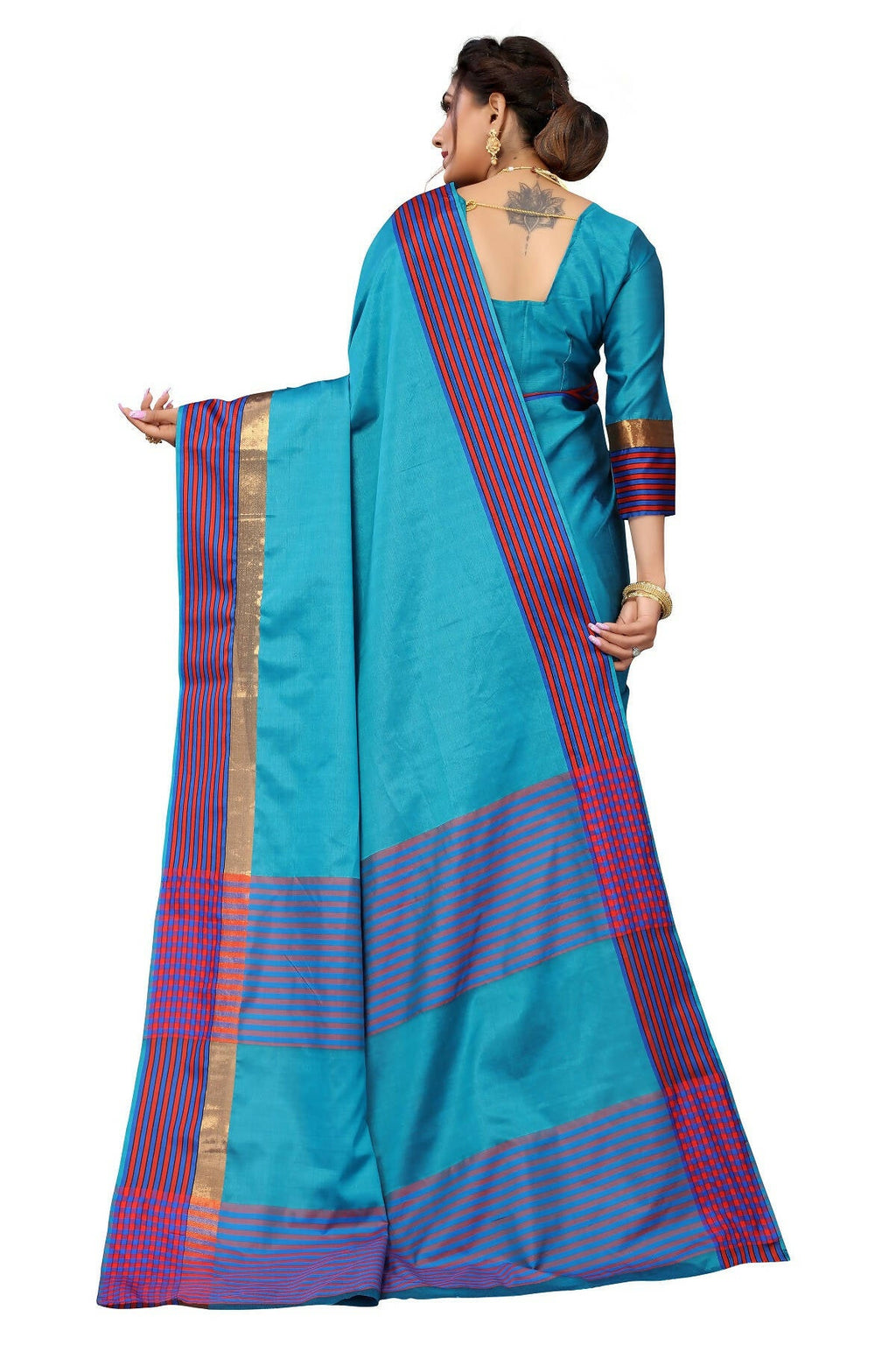 Vamika Ethnic Fire Rama Green Cotton Silk Saree