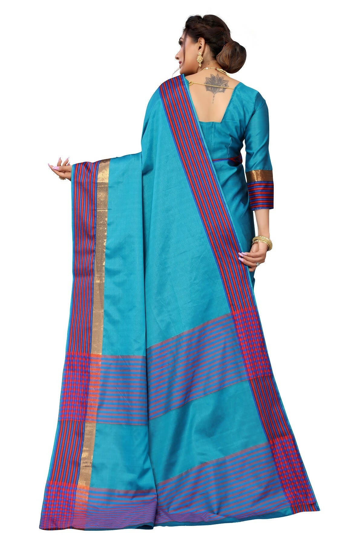 Vamika Ethnic Fire Rama Green Cotton Silk Saree
