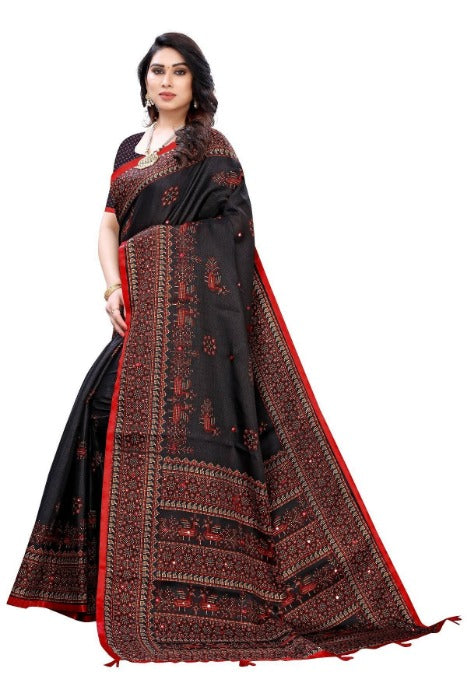 Vamika Black Mirror Work With Jhalar Khadi Silk Saree (AASHI BLACK)