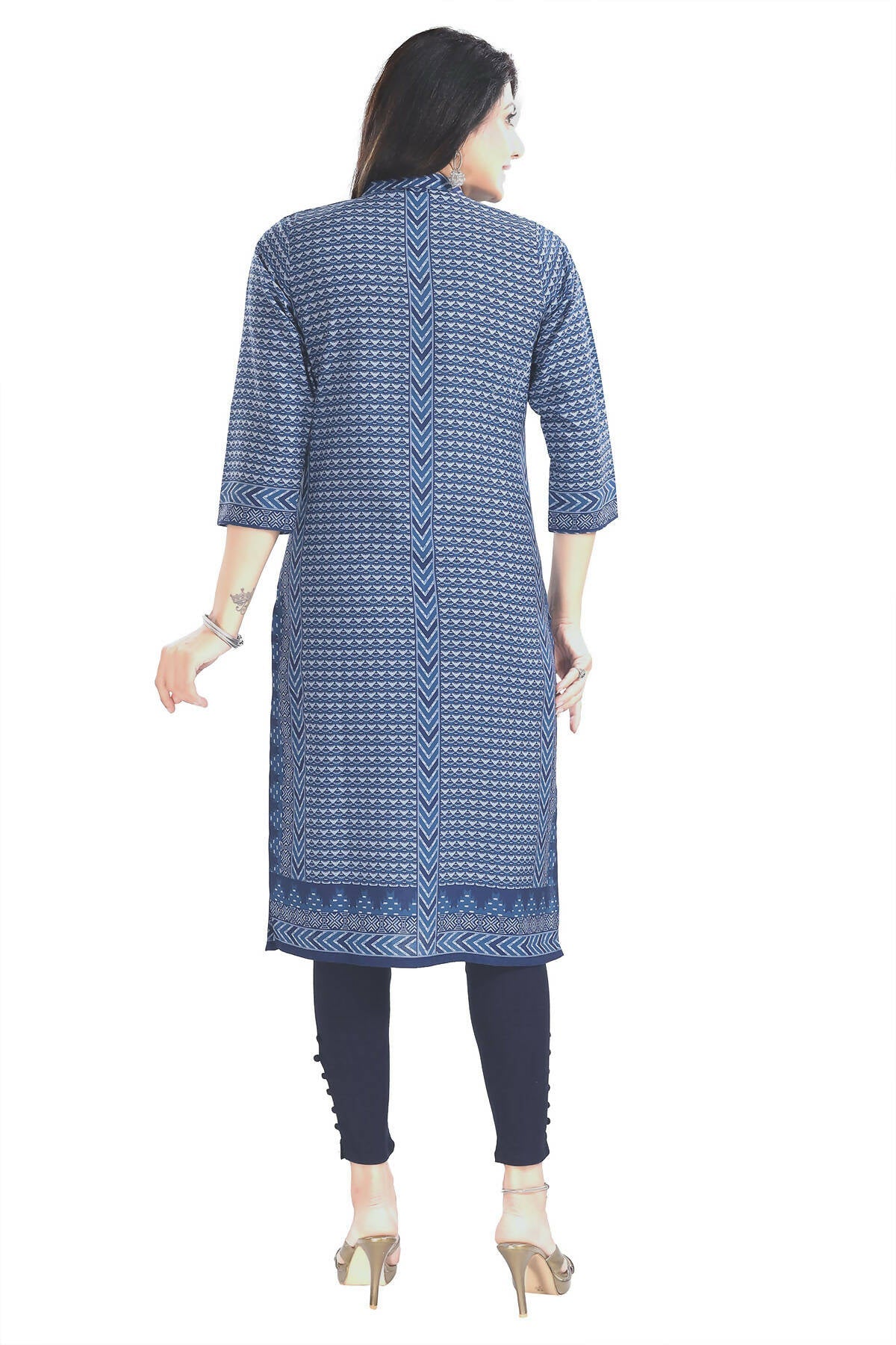 Snehal Creations Blue Designer Digital Print Cotton Slub Fabric Long Kurti Tunic