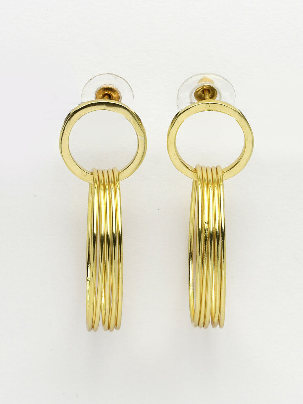 NVR Women Golden Linked Round Circle Attached Drop Earrings