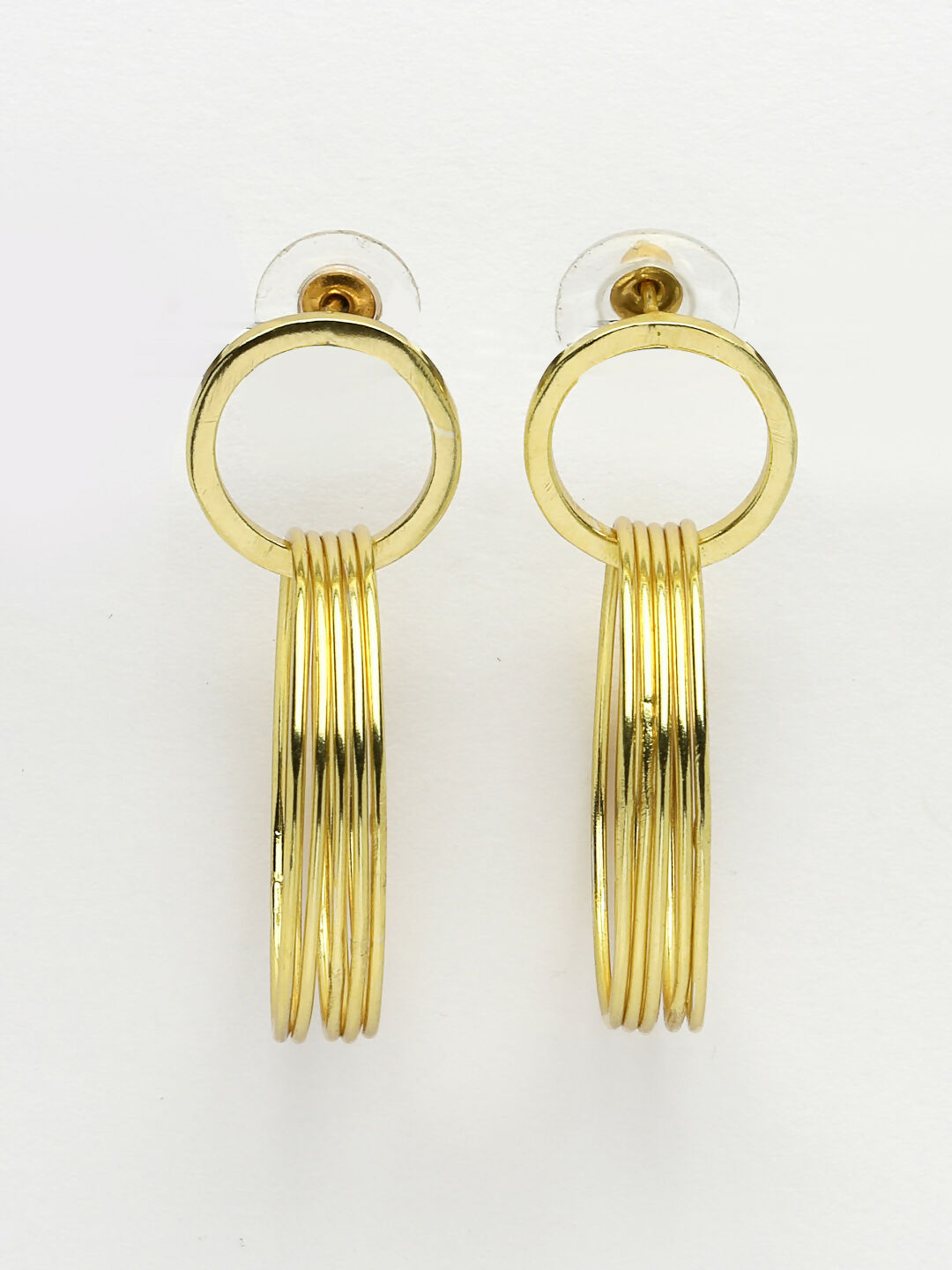 NVR Women Golden Linked Round Circle Attached Drop Earrings