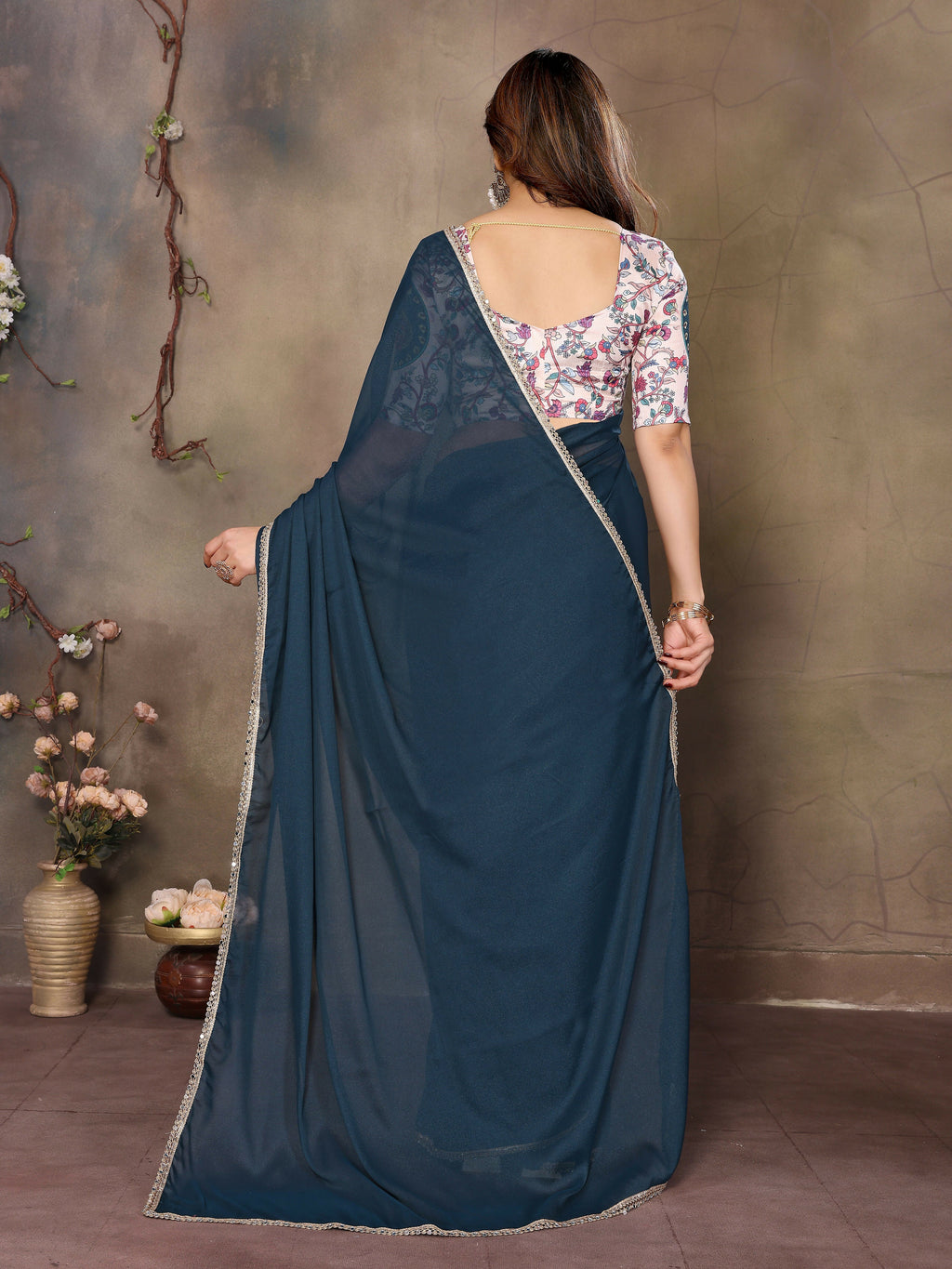 Partywear traditional Georgette Morpich Fancy Saree - Anbazaar