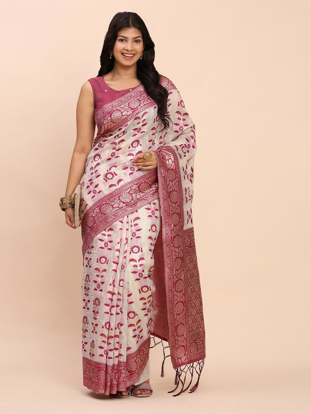 Shree Shyam Fashion Linen Cotton Purple Saree