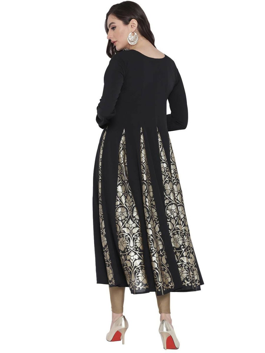 Ahalyaa Black Crepe Foil Printed Anarkali Kurta