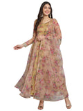 Fab Fashion Pink Floral Golden Organza Anarkali Set