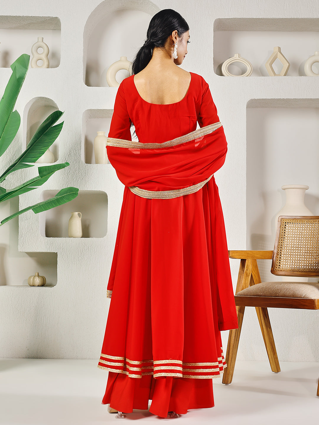 Fab Fashion Red Solid Anarkali Set