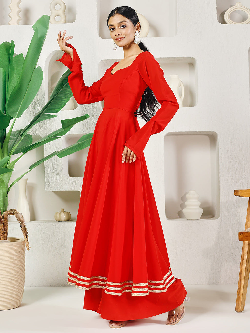 Fab Fashion Red Solid Anarkali Set