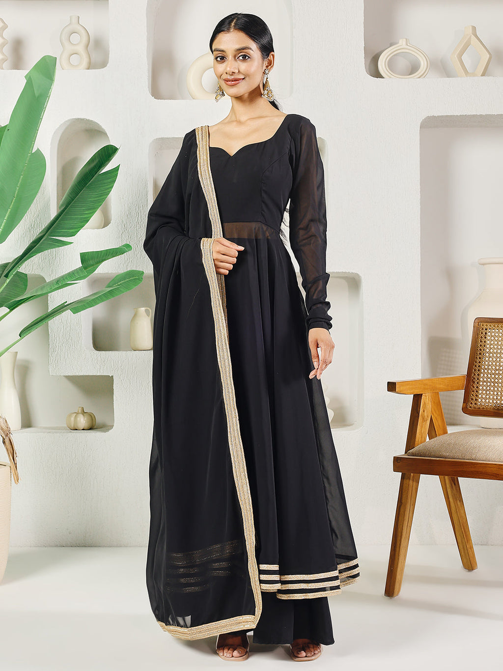 Fab Fashion Black Solid Anarkali Set