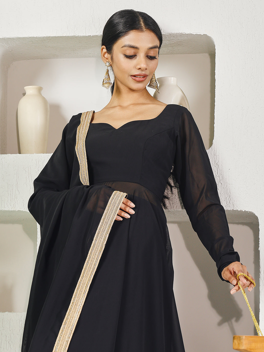 Fab Fashion Black Solid Anarkali Set