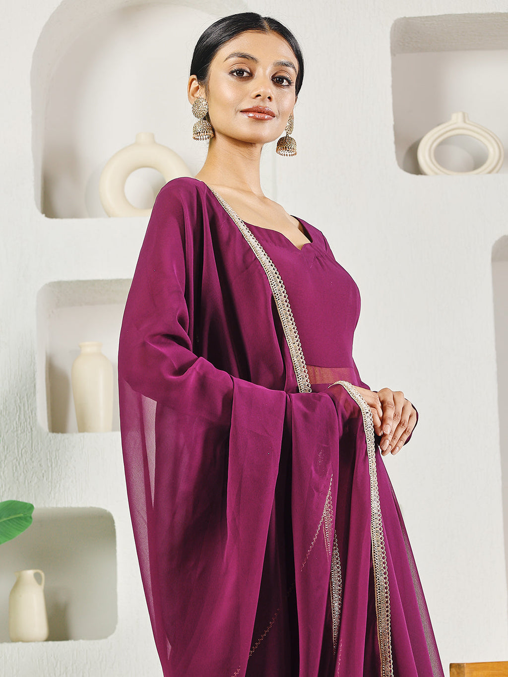 Fab Fashion Purple Solid Anarkali Set