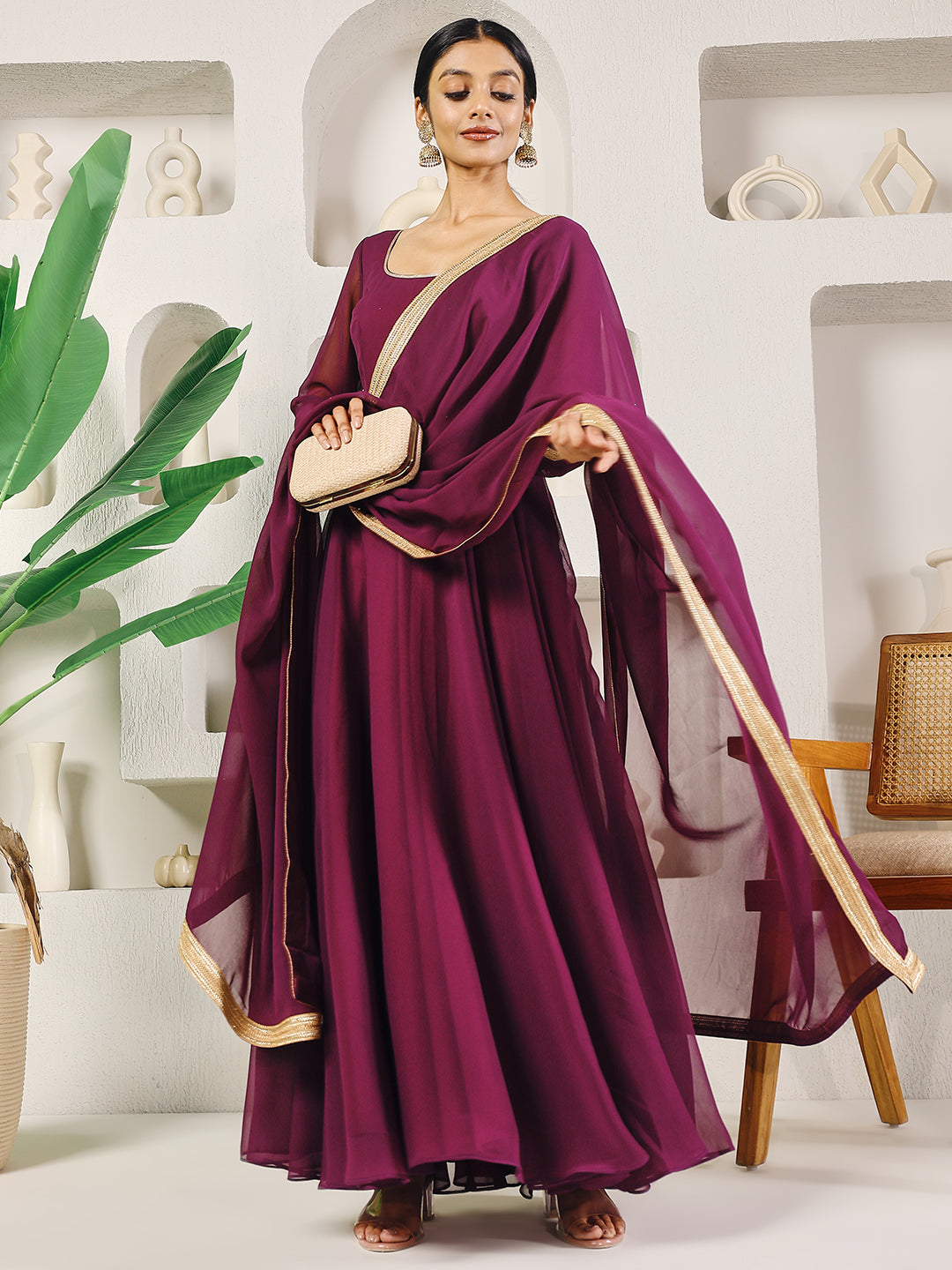 Fab Fashion Purple Solid Anarkali Set