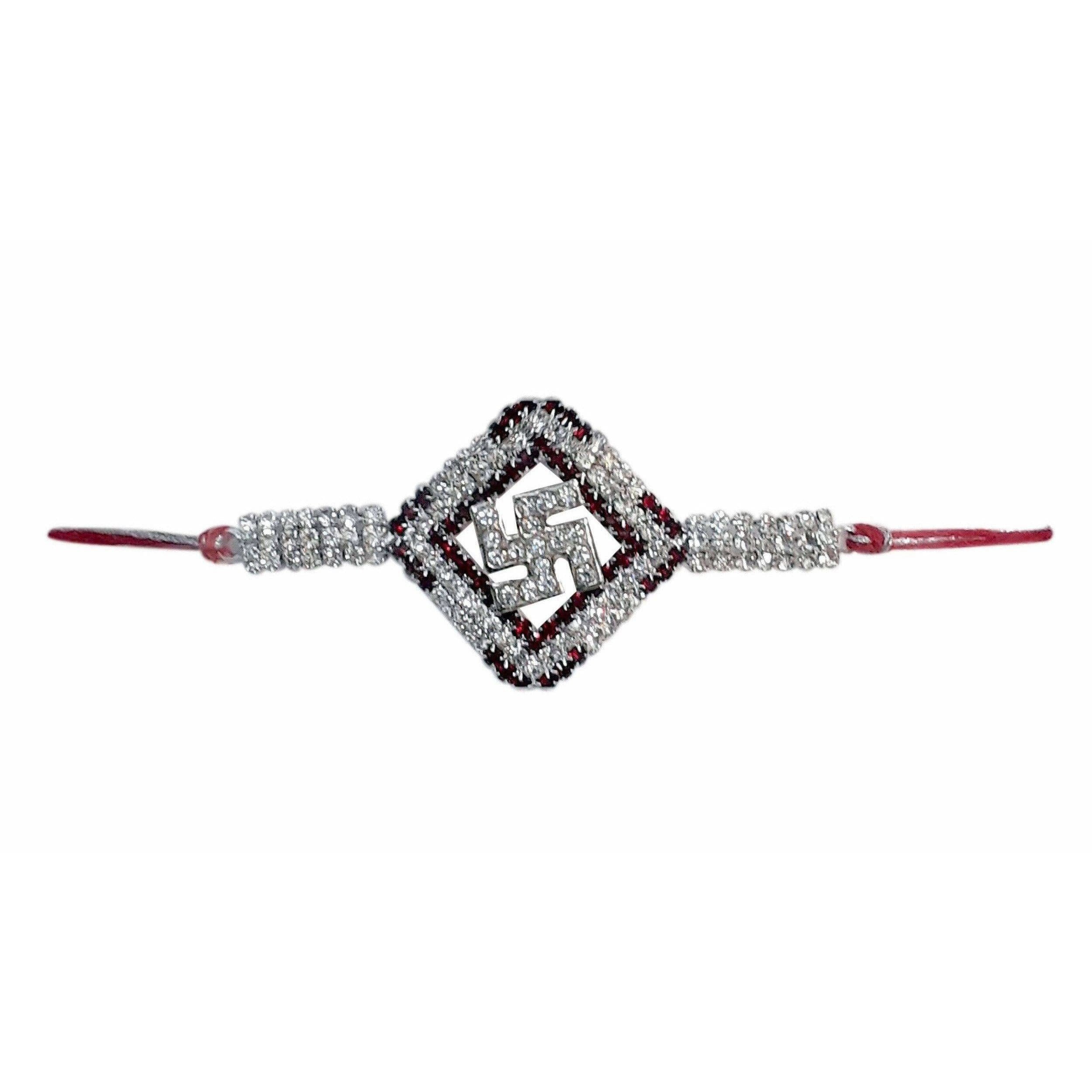 Diamond Shape with White and Red Kundans Rakhi