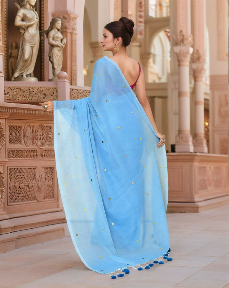 Joban Fashion Women Sky Blue Trendy Cotton Saree