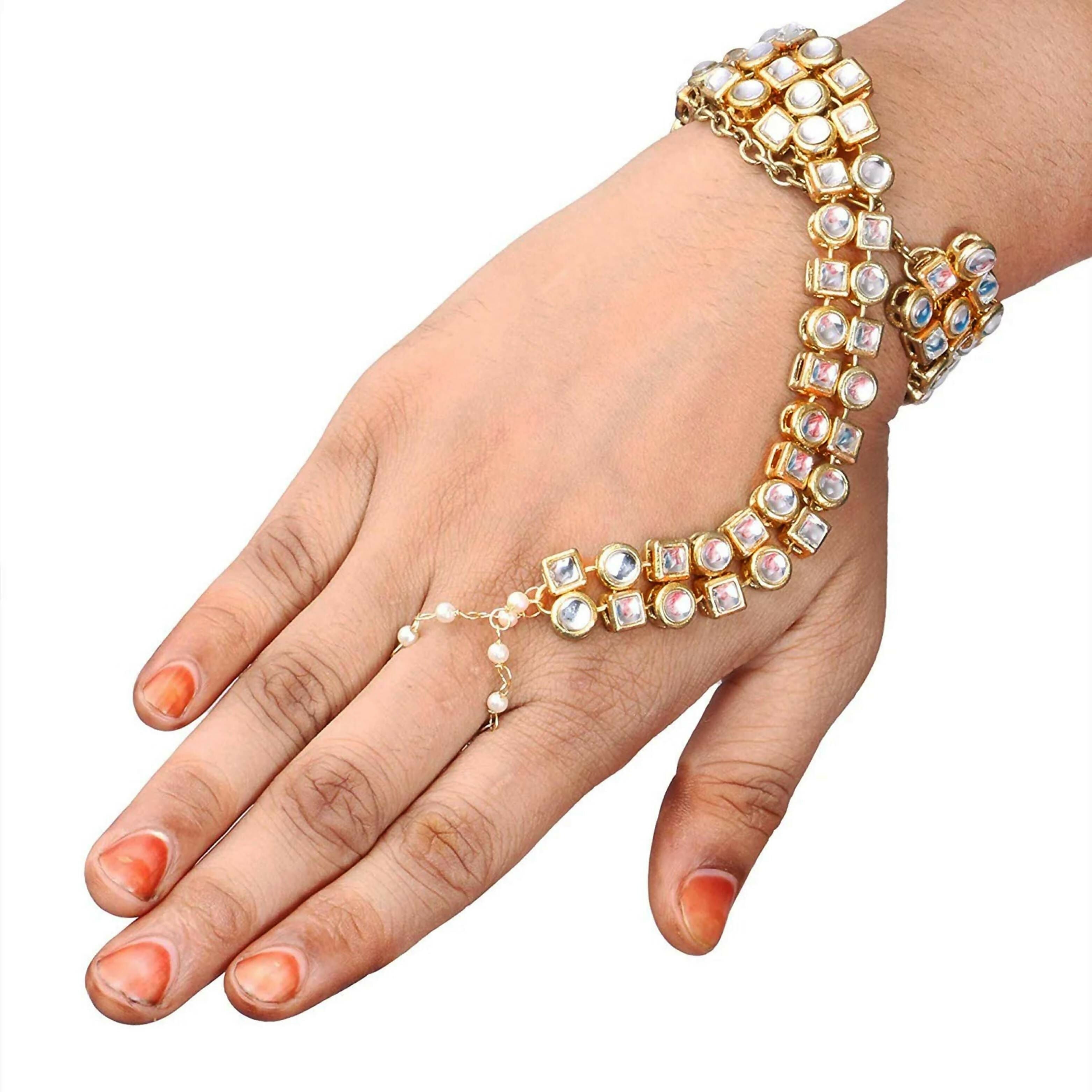 Joban Fashion Gold Polished Traditional Kundan Hathphool