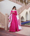 Pink Pure Maslin Bandhej Print Work Stitched Suit With Dupatta - Anbazaar